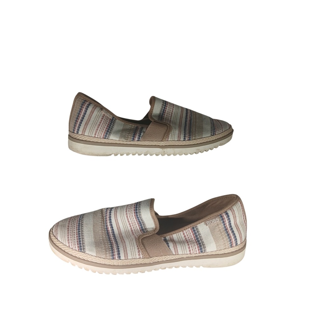 BOBS from Skechers 114027 Size 9.5 Natural Multi Striped Memory Foam Slip On